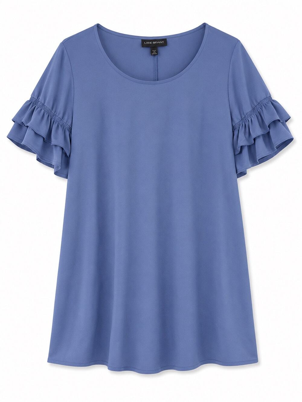 Lane Bryant Women’s Size 18 Blue Flutter Ruffle Sleeve Scoop Neck Blouse